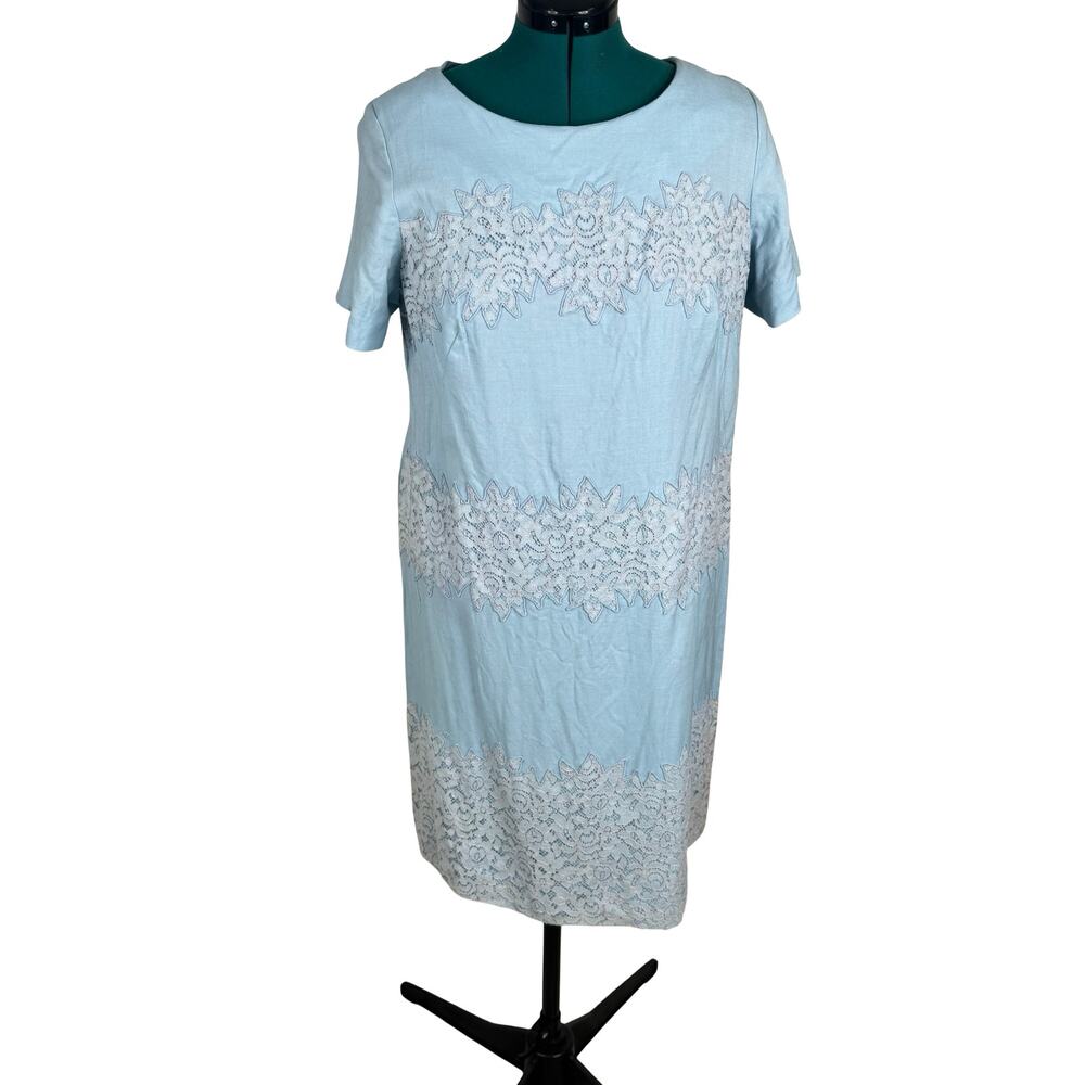 Vintage 1960s Cover Girl of Miami Blue Shift Dress 60s Mod Lace Resort Wear L XL